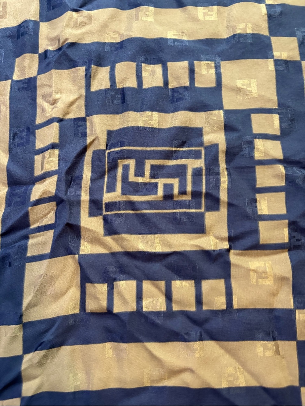 Fendi Navy and Beige Logo Tag Scarf - Picture 6 of 6